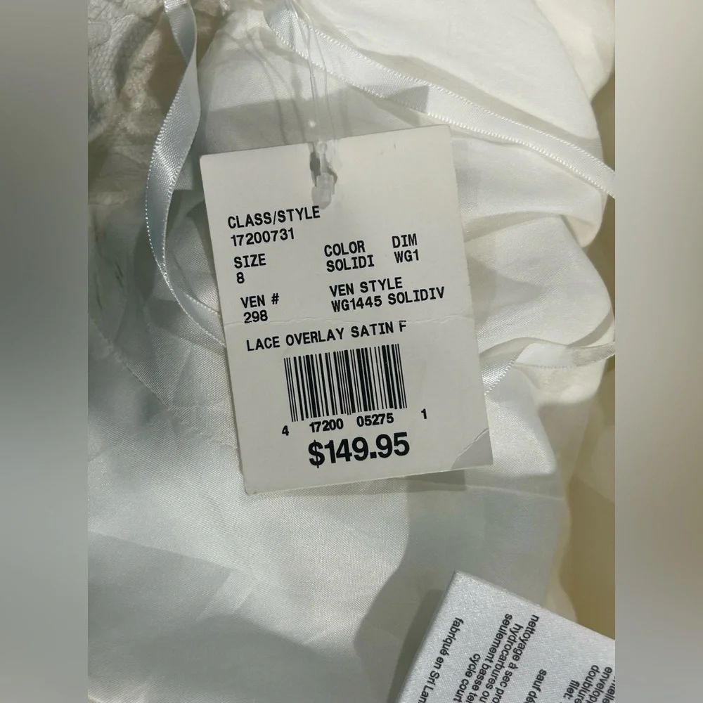 David's Bridal Girls Lace Flower Girl Dress Ivory Size 8 Formal NWT Wedding Bow - Picture 11 of 11